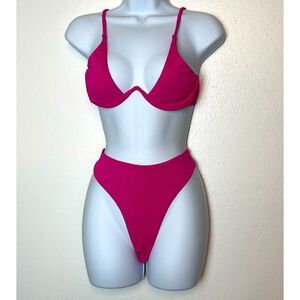☀️☀️☀️ Bright Pink Bikini with Structured Top and High Cut Thigh Bottom